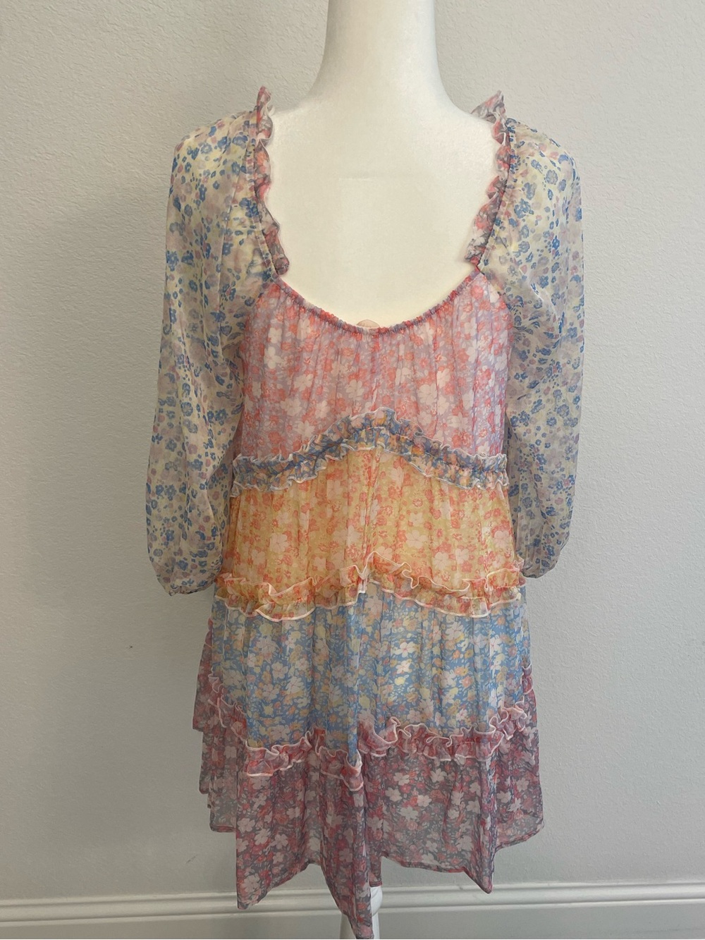 Loveshackfancy Inspired Pastel Floral Tiered Dress - Picture 2 of 4